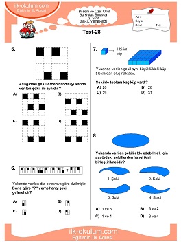 ilkokul 1. Sınıf Bilsem Zeka Testi 